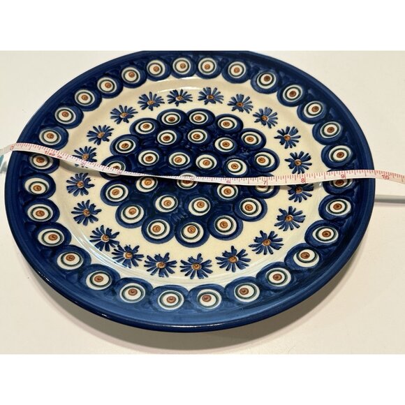 Boleslawiec Polish Art Pottery Dinner Plate 9.5” Polka Dots Staging Blue - Picture 3 of 5